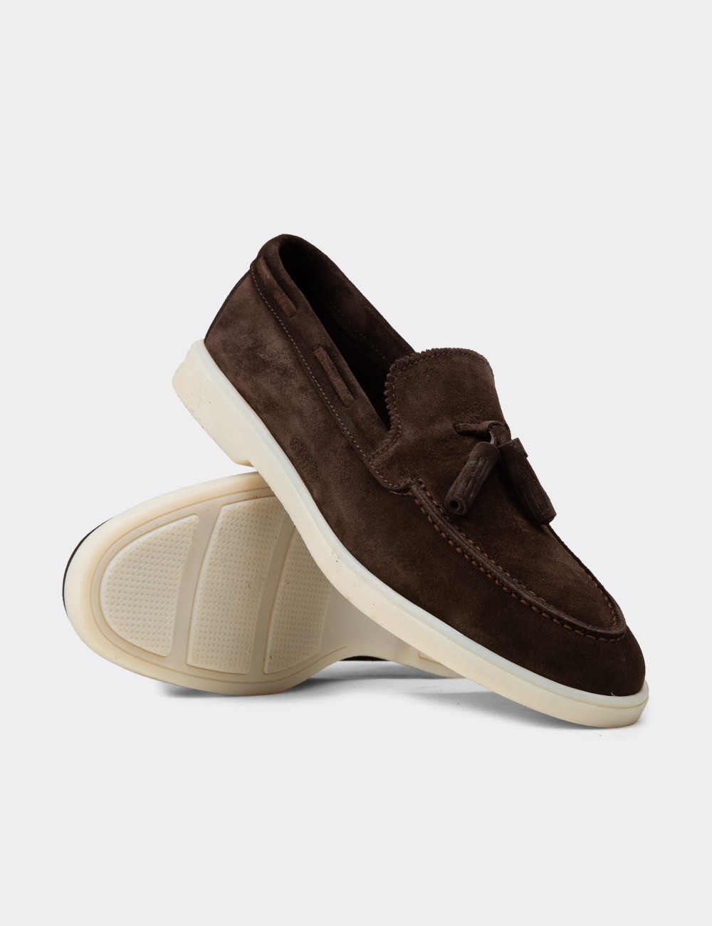 Erkek Hakiki Süet Kahverengi Püsküllü Loafer - 02027MKHVC01