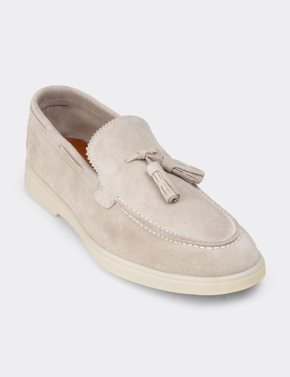 Erkek Hakiki Süet Bej Püsküllü Loafer - 02027MBEJC01