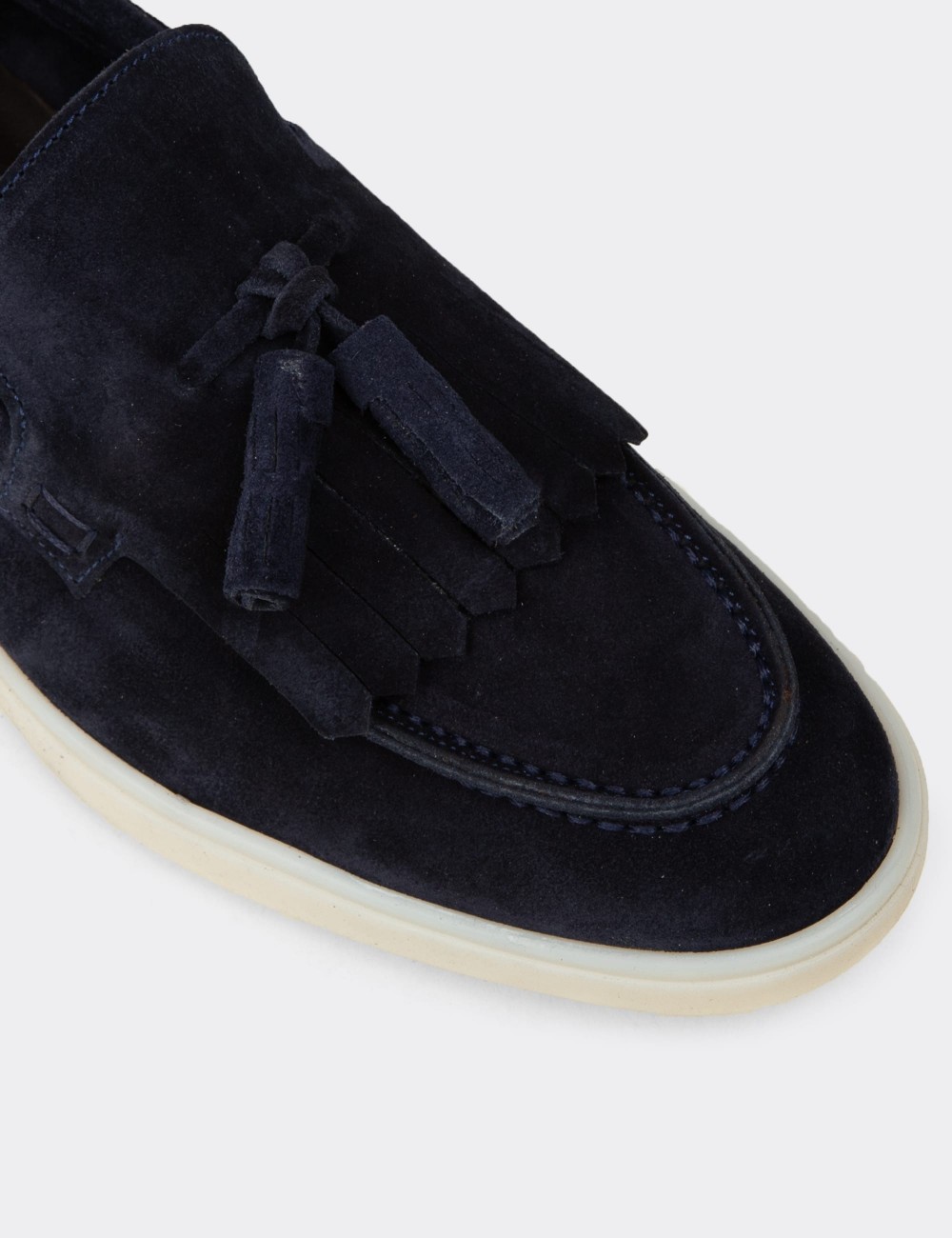 Erkek Hakiki Süet Lacivert Püsküllü Loafer - 02030MLCVC01