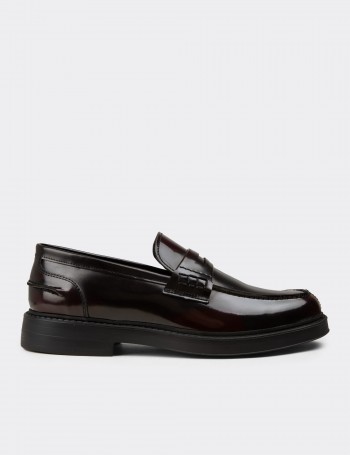 Erkek Bordo Hakiki Deri Loafer Ayakkabı - 02021MBRDC03