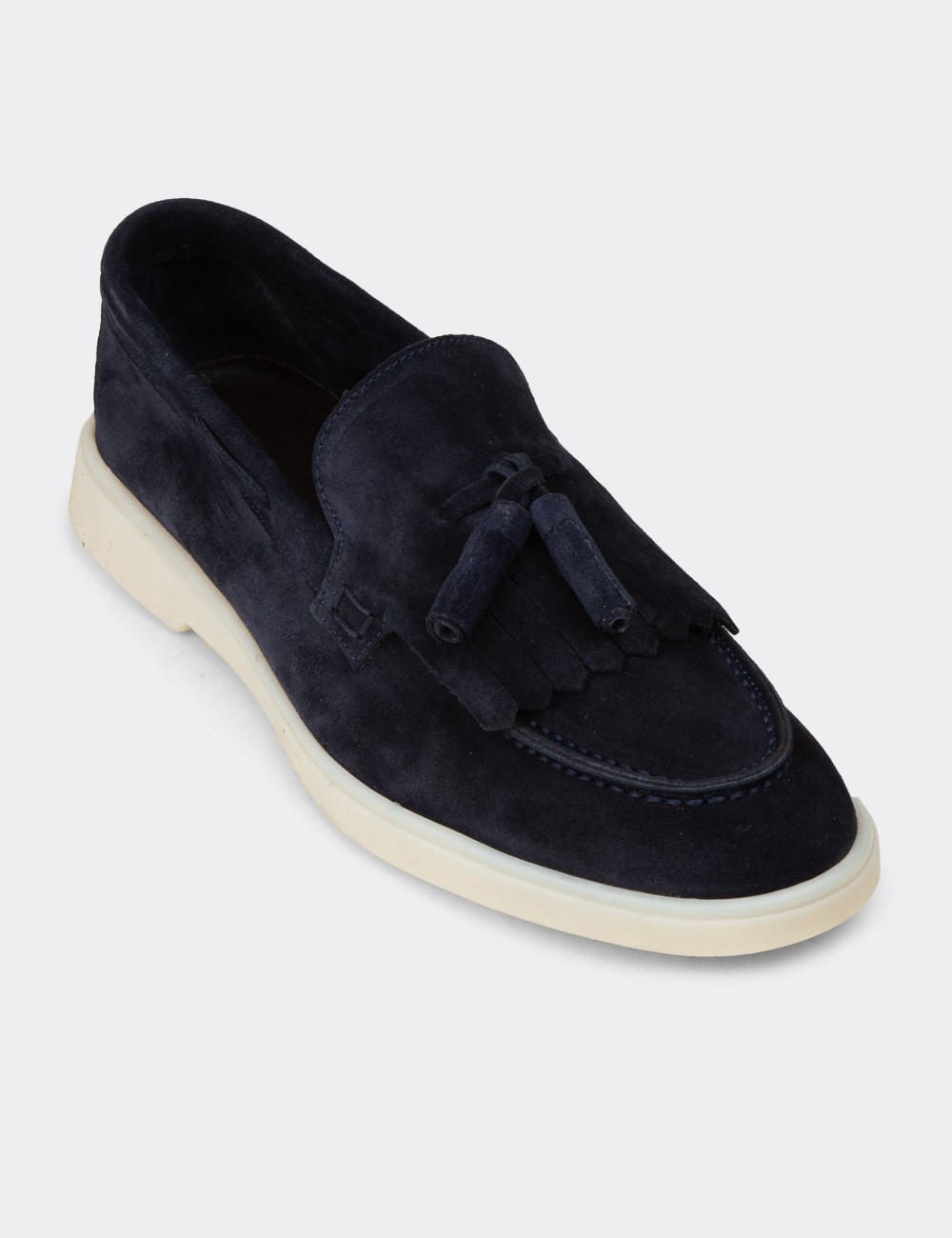 Erkek Hakiki Süet Lacivert Püsküllü Loafer - 02030MLCVC01