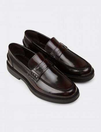 Erkek Bordo Hakiki Deri Loafer Ayakkabı - 02021MBRDC03