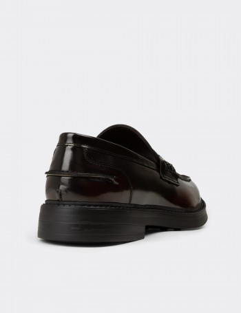 Erkek Bordo Hakiki Deri Loafer Ayakkabı - 02021MBRDC03
