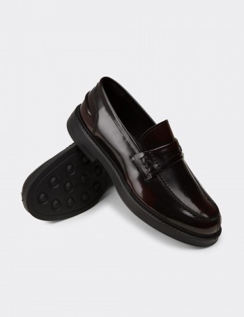 Erkek Bordo Hakiki Deri Loafer Ayakkabı - 02021MBRDC03