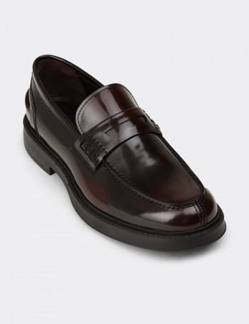 Erkek Bordo Hakiki Deri Loafer Ayakkabı - 02021MBRDC03