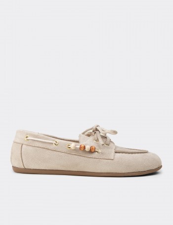 Kadın Bej Bağcıklı Loafer Ayakkabı