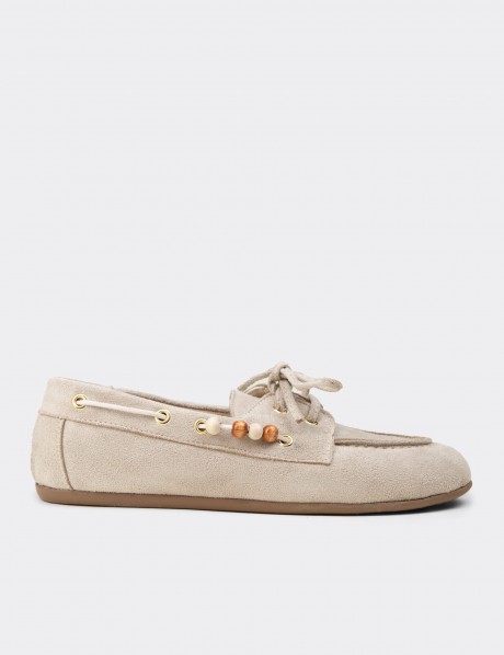 Kadın Bej Bağcıklı Loafer Ayakkabı