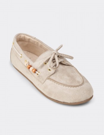 Kadın Bej Bağcıklı Loafer Ayakkabı