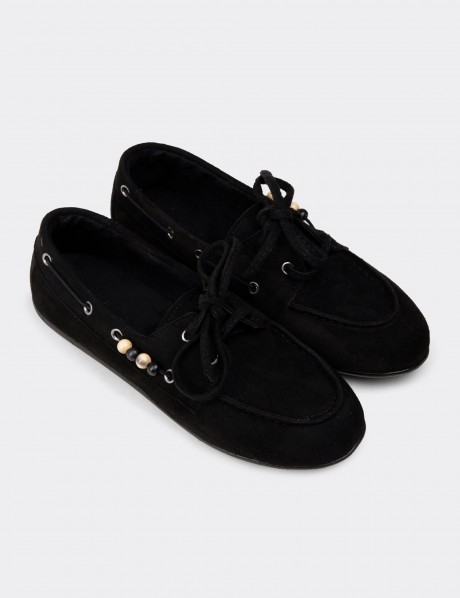 Kadın Siyah Bağcıklı Loafer Ayakkabı