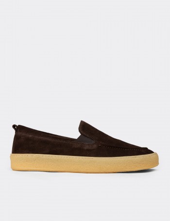 Erkek Hakiki Süet Kahverengi Loafer Ayakkabı - 02047MKHVC01