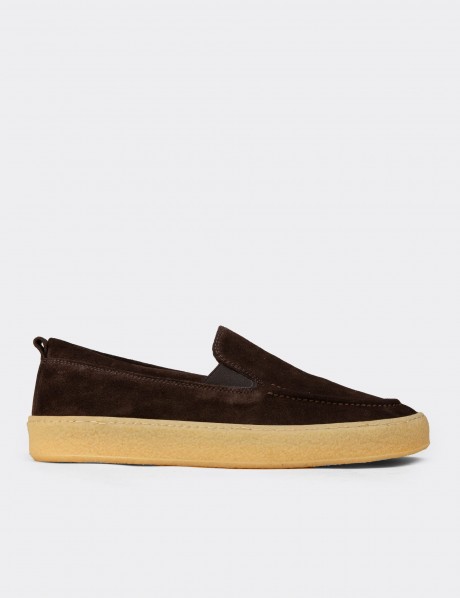 Erkek Hakiki Süet Kahverengi Loafer Ayakkabı
