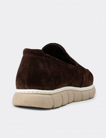 Erkek Hakiki Süet Kahverengi Loafer Ayakkabı - 02044MKHVE01