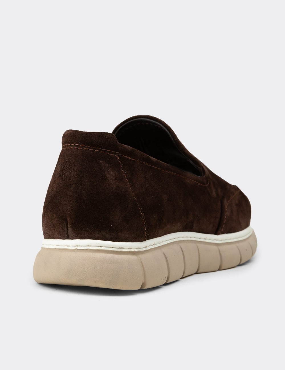 Erkek Hakiki Süet Kahverengi Loafer Ayakkabı - 02044MKHVE01