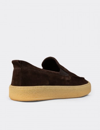 Erkek Hakiki Süet Kahverengi Loafer Ayakkabı - 02047MKHVC01