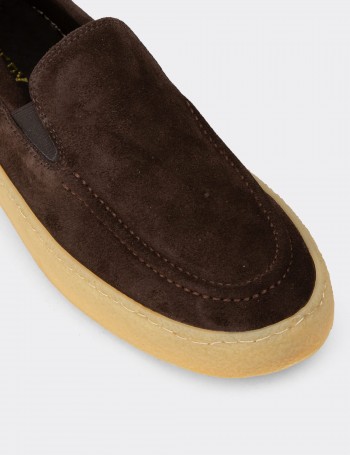 Erkek Hakiki Süet Kahverengi Loafer Ayakkabı - 02047MKHVC01