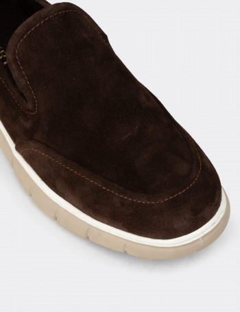 Erkek Hakiki Süet Kahverengi Loafer Ayakkabı - 02044MKHVE01