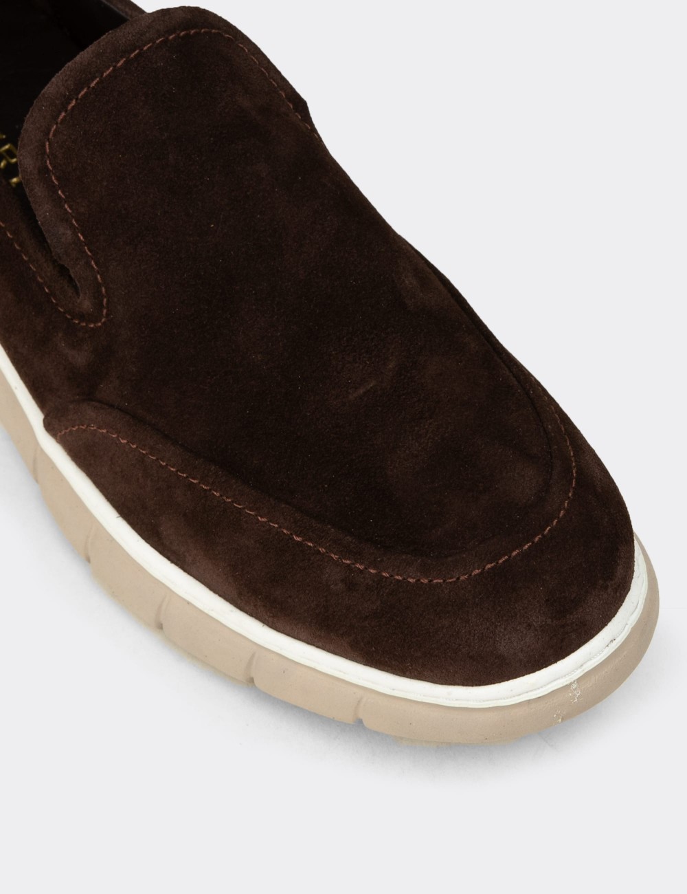 Erkek Hakiki Süet Kahverengi Loafer Ayakkabı - 02044MKHVE01