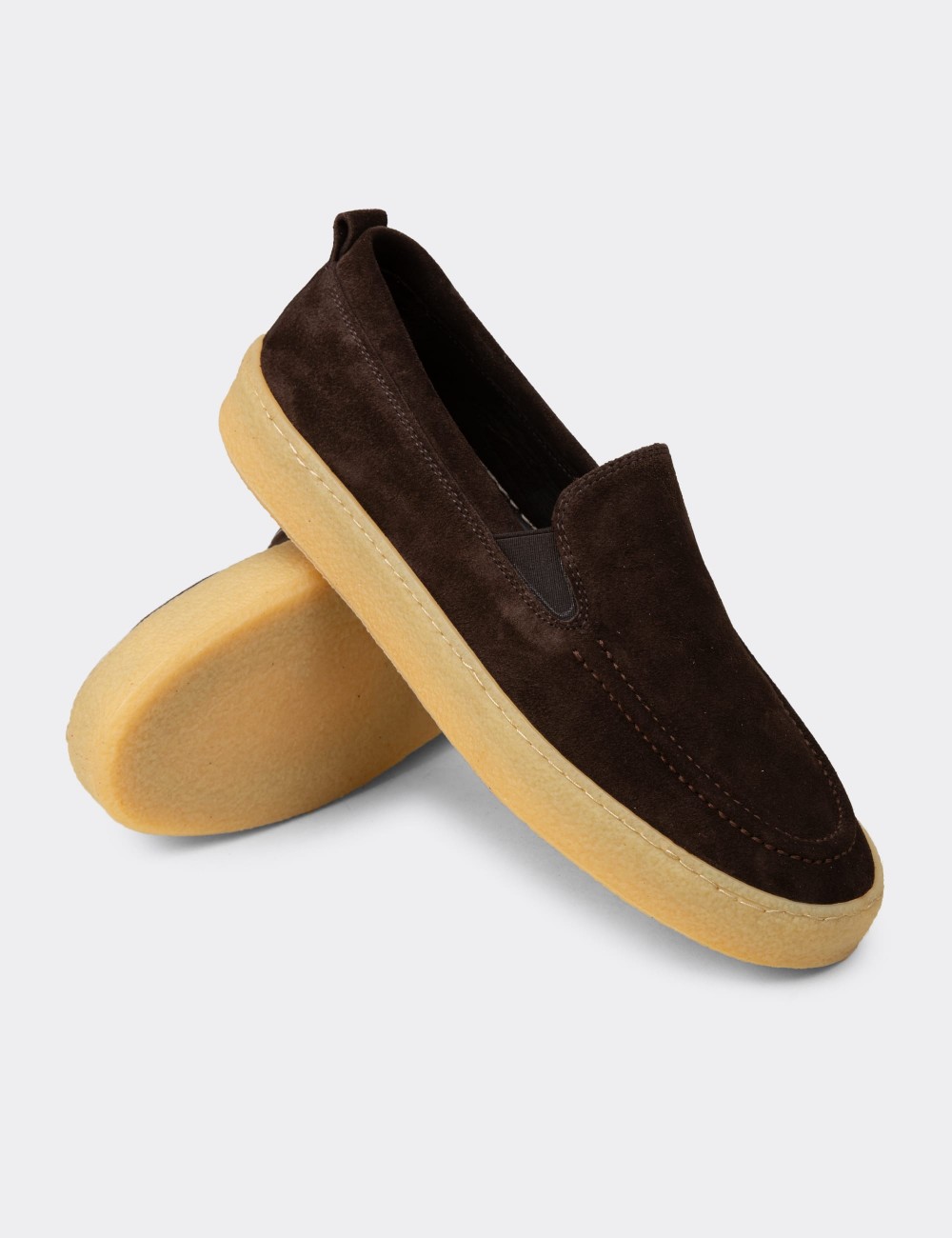 Erkek Hakiki Süet Kahverengi Loafer Ayakkabı - 02047MKHVC01