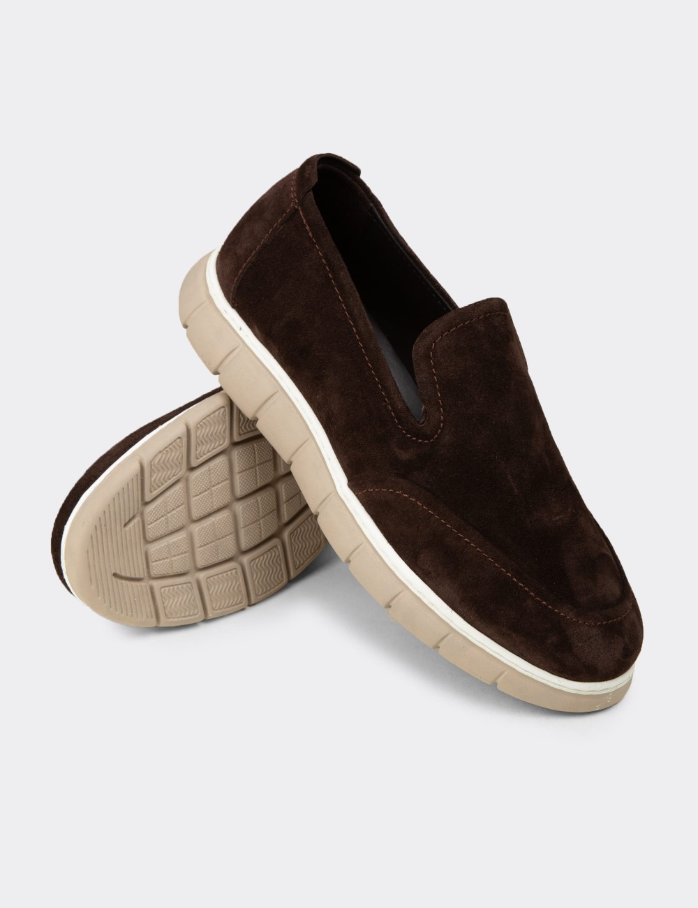 Erkek Hakiki Süet Kahverengi Loafer Ayakkabı - 02044MKHVE01