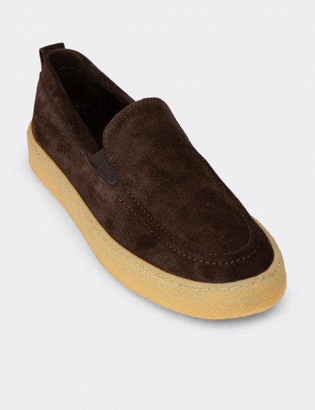 Erkek Hakiki Süet Kahverengi Loafer Ayakkabı
