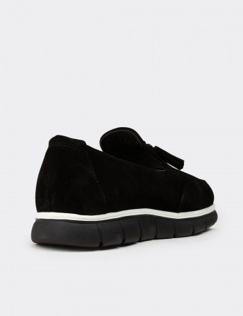 Erkek Hakiki Süet Siyah Püsküllü Loafer - 02048MSYHE01