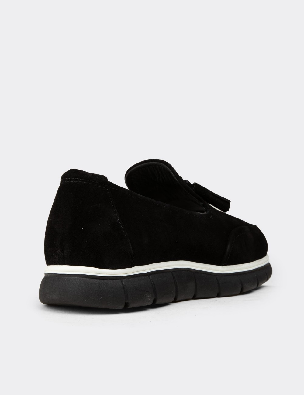 Erkek Hakiki Süet Siyah Püsküllü Loafer - 02048MSYHE01