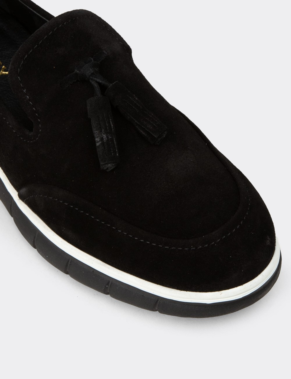Erkek Hakiki Süet Siyah Püsküllü Loafer - 02048MSYHE01