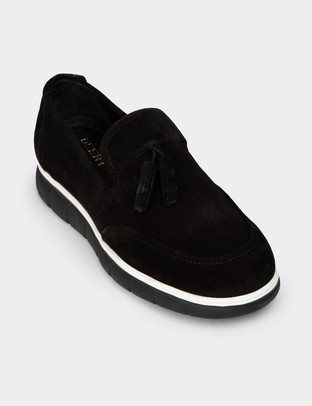Erkek Hakiki Süet Siyah Püsküllü Loafer - 02048MSYHE01