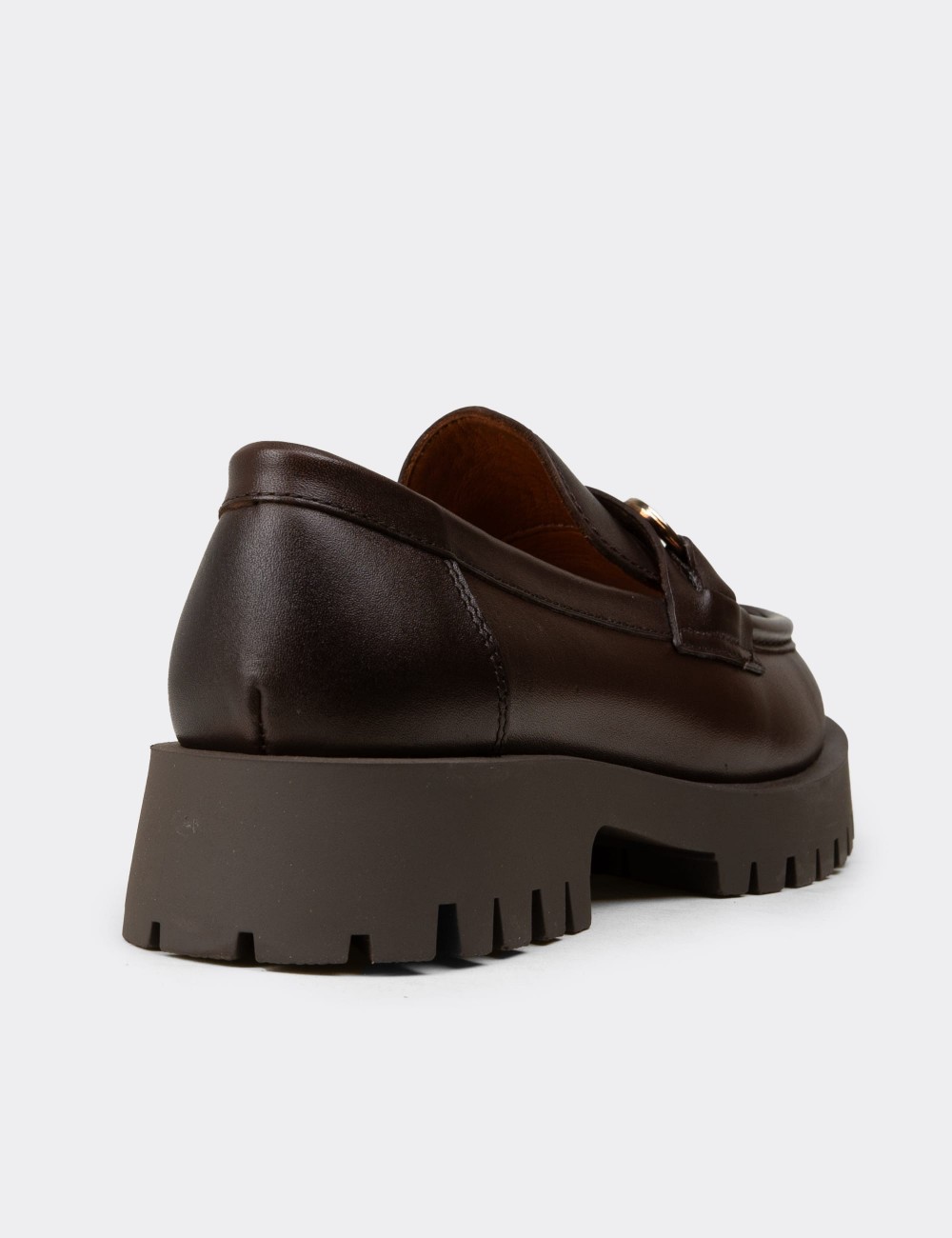 Kadın Kahverengi Hakiki Deri Tokalı Loafer - 02037ZKHVC02