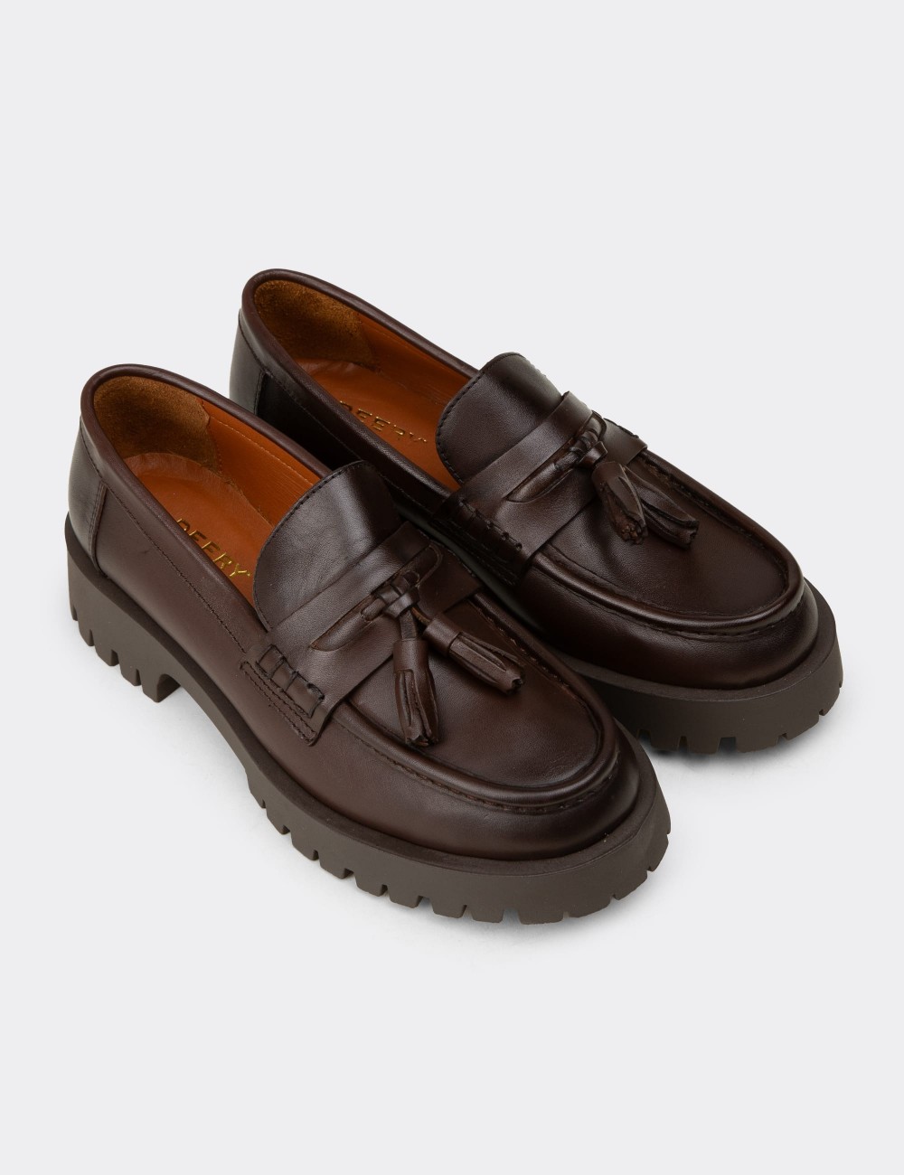 Kadın Hakiki Deri Kahverengi Püsküllü Loafer - 02035ZKHVC03