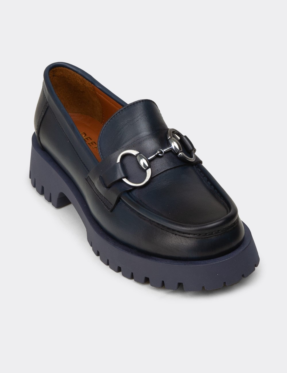 Kadın Hakiki Deri Lacivert Tokalı Loafer - 02037ZLCVE01