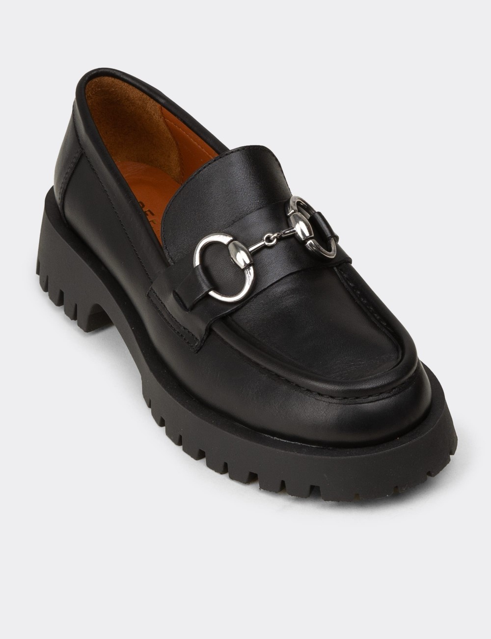 Kadın Hakiki Deri Siyah Tokalı Loafer - 02037ZSYHE01