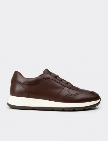 Erkek Kahverengi Hakiki Deri Sneaker Ayakkabı - E8210MKHVE01