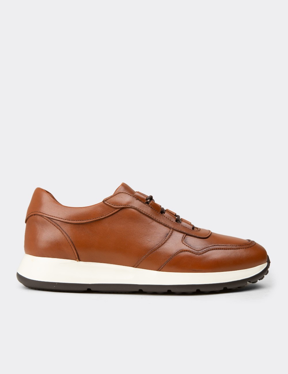 Erkek Hakiki Deri Taba Renk Sneaker Ayakkabı - E8210MTBAE02
