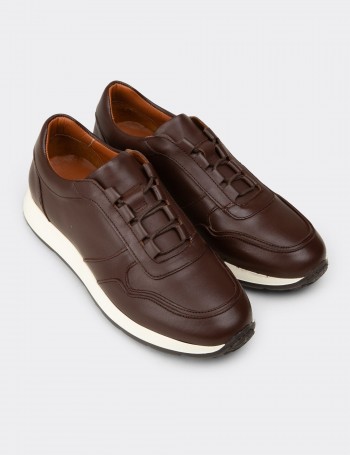 Erkek Kahverengi Hakiki Deri Sneaker Ayakkabı - E8210MKHVE01