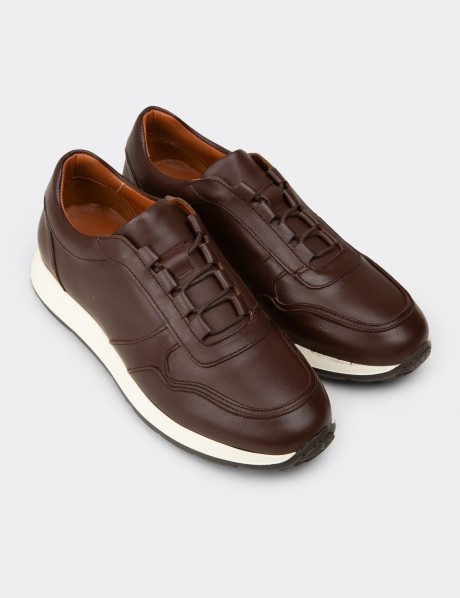 Erkek Kahverengi Hakiki Deri Sneaker Ayakkabı