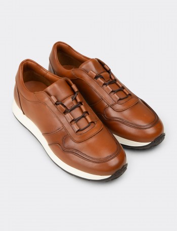 Erkek Hakiki Deri Taba Renk Sneaker Ayakkabı - E8210MTBAE02