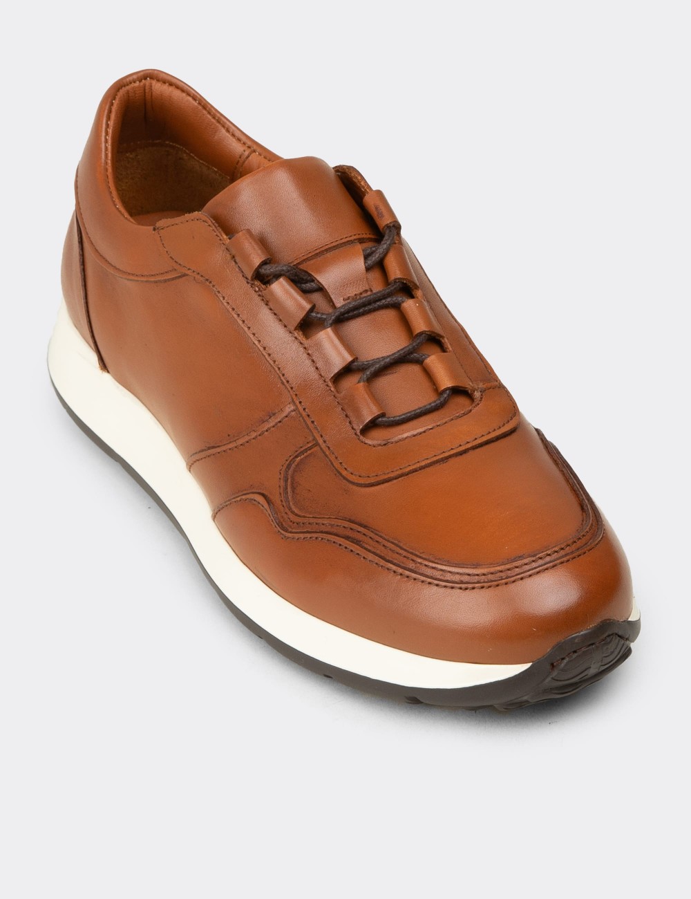 Erkek Hakiki Deri Taba Renk Sneaker Ayakkabı - E8210MTBAE02