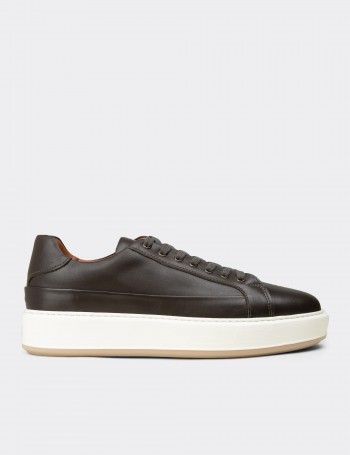 Erkek Hakiki Deri Haki Sneaker Ayakkabı