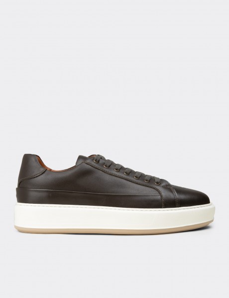 Erkek Hakiki Deri Haki Sneaker Ayakkabı
