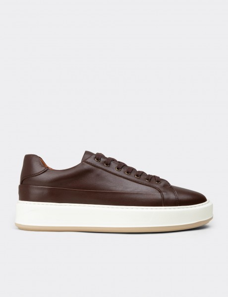 Erkek Hakiki Deri Kahverengi Sneaker Ayakkabı