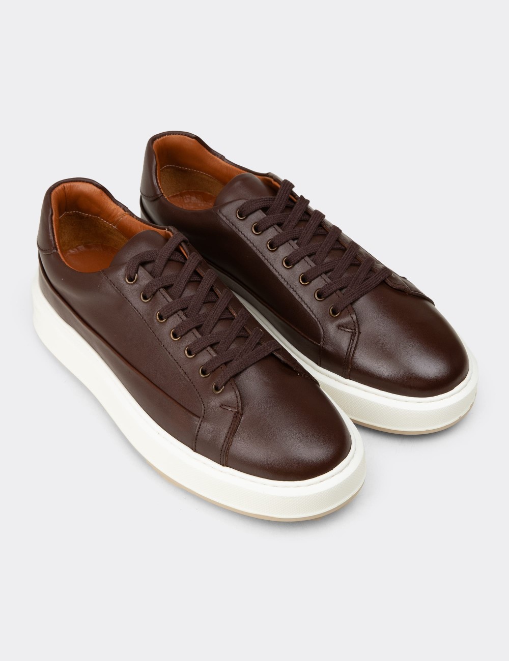 Erkek Hakiki Deri Kahverengi Sneaker Ayakkabı - E4482MKHVC01