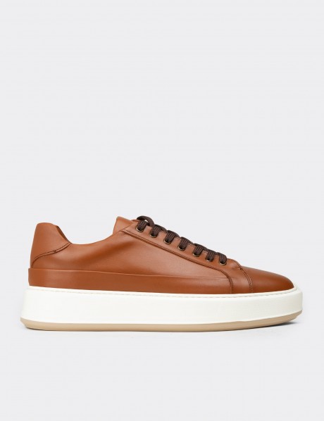 Erkek Taba Renk Hakiki Deri Sneaker Ayakkabı