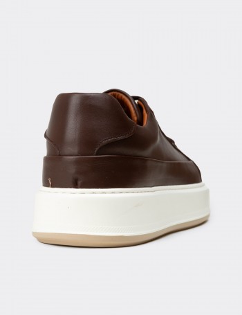 Erkek Hakiki Deri Kahverengi Sneaker Ayakkabı - E4482MKHVC01