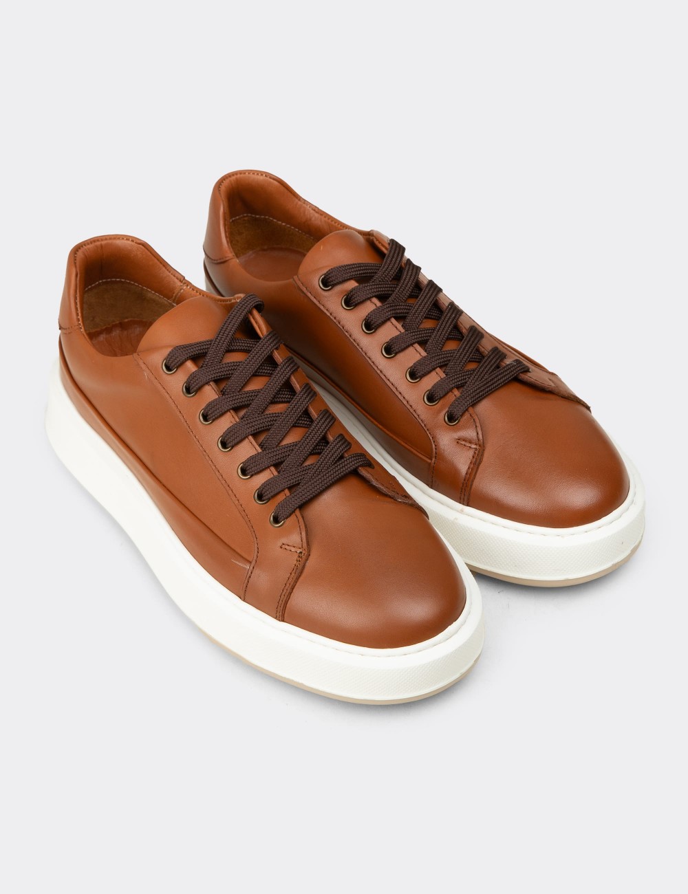 Erkek Taba Renk Hakiki Deri Sneaker Ayakkabı - E4482MTBAC01