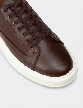 Erkek Hakiki Deri Kahverengi Sneaker Ayakkabı - E4482MKHVC01
