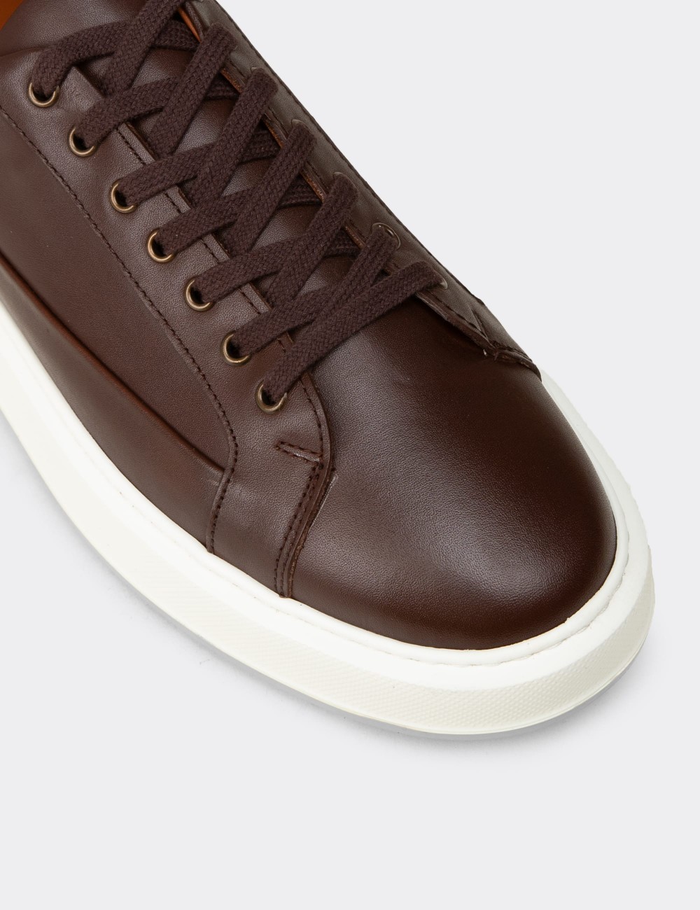 Erkek Hakiki Deri Kahverengi Sneaker Ayakkabı - E4482MKHVC01