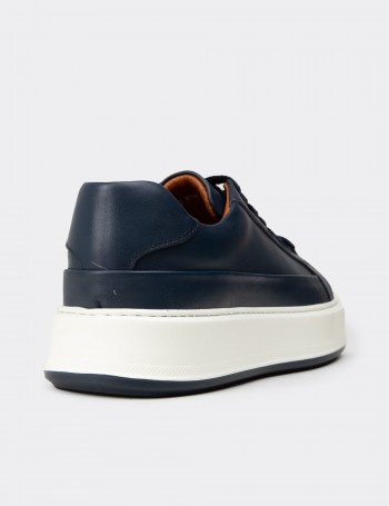 Erkek Hakiki Deri Lacivert Sneaker Ayakkabı - E4482MLCVC01