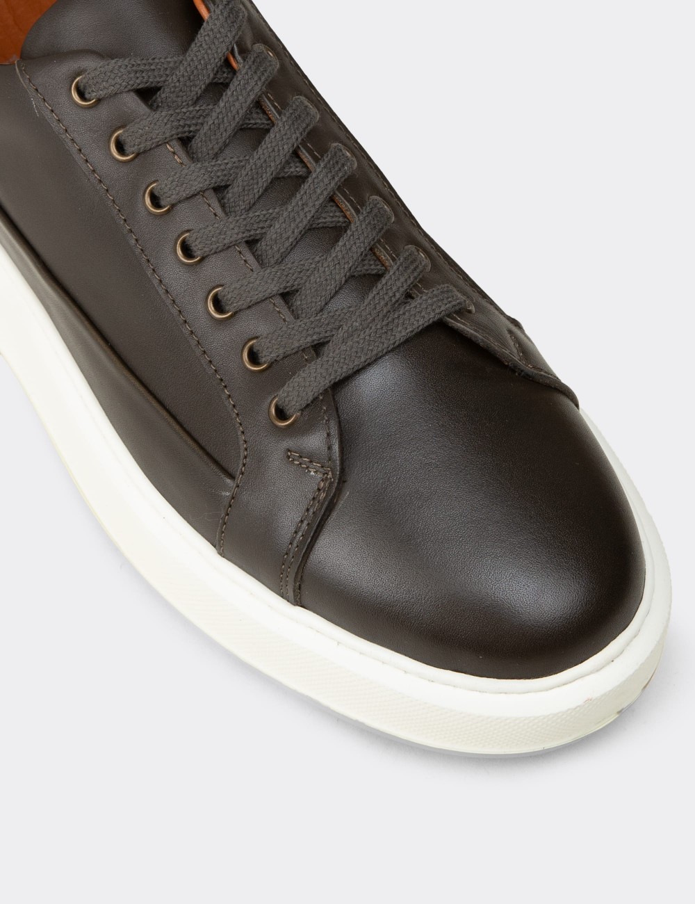 Erkek Hakiki Deri Haki Sneaker Ayakkabı - E4482MHAKC01