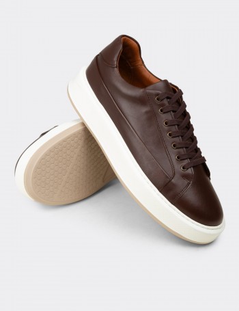 Erkek Hakiki Deri Kahverengi Sneaker Ayakkabı - E4482MKHVC01